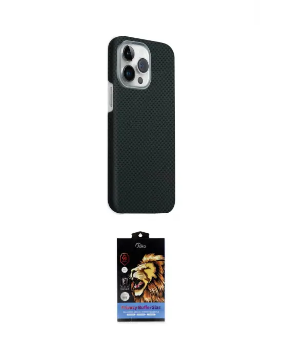 ieg™ iPhone 15 Pro Max Kılıf Kozmos Klasik Prime - Siyah Buffer Hayalet Cam Ekran Koruyucu