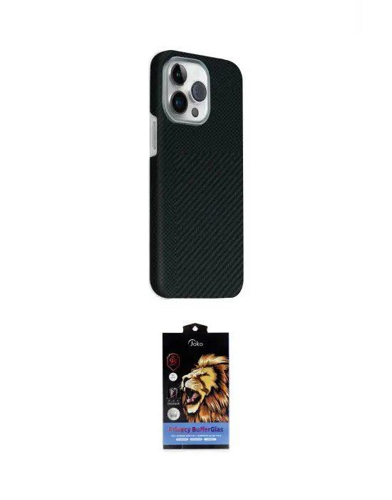 ieg™ iPhone 15 Pro Max Kılıf Kozmos Klasik Prime - Siyah Buffer Hayalet Cam Ekran Koruyucu