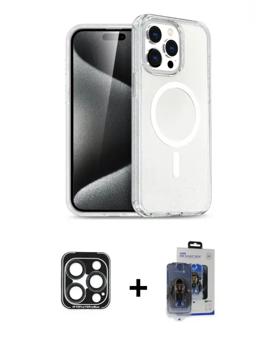 ieg™ iPhone 15 Pro Max Kılıf Nova Asil Prime - Siyah Vanessa Magic Cam + PVD Metal Kamera Lens - LT