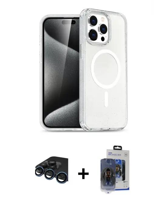 ieg™ iPhone 15 Pro Max Kılıf Nova Asil Prime - Siyah Vanessa Magic Cam + Raze Metal Kamera Lens - LT