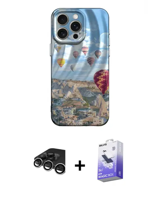 ieg™ iPhone 15 Pro Max Kılıf Nova Doku Prime - Siyah Bilvis 5in1 5D Magic Hayalet Cam Ekran Koruyucu + Raze Metal Kamera Lens - GS