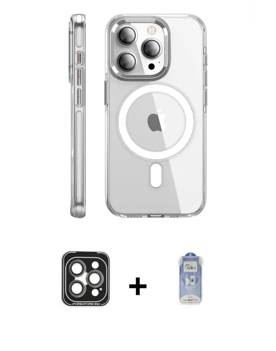 ieg™ iPhone 15 Pro Max Kılıf Nova Doku - Siyah Joko Magic 5D Cam + PVD Metal Kamera Lens - GI