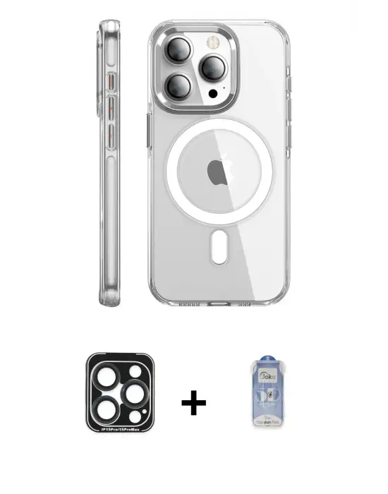 ieg™ iPhone 15 Pro Max Kılıf Nova Doku - Siyah Joko Magic 5D Cam + PVD Metal Kamera Lens - LT