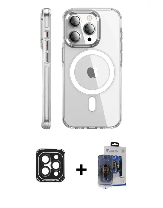 ieg™ iPhone 15 Pro Max Kılıf Nova Doku - Siyah Vanessa Magic Cam + PVD Metal Kamera Lens - SH