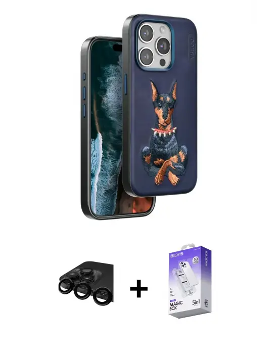 ieg™ iPhone 15 Pro Max Kılıf Nova Form Koleksiyonu - Siyah Bilvis 5in1 3D Magic Cam Ekran Koruyucu + Raze Metal Kamera Lens - SH