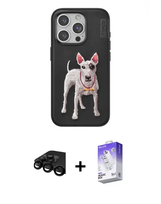 ieg™ iPhone 15 Pro Max Kılıf Nova Form Koleksiyonu - Siyah Bilvis 5in1 3D Magic Cam Ekran Koruyucu + Raze Metal Kamera Lens - SH