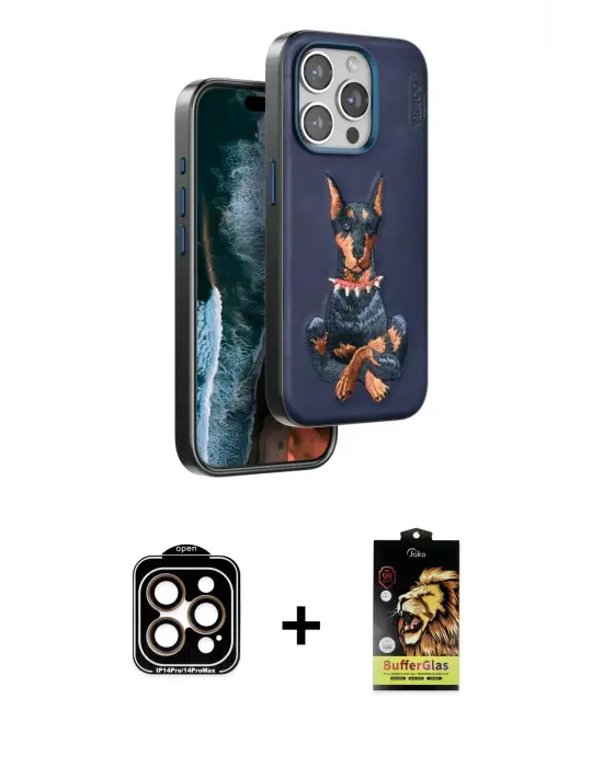 ieg™ iPhone 15 Pro Max Kılıf Nova Form Koleksiyonu - Siyah Buffer Cam Ekran Koruyucu + PVD Metal Kamera Lens - TU