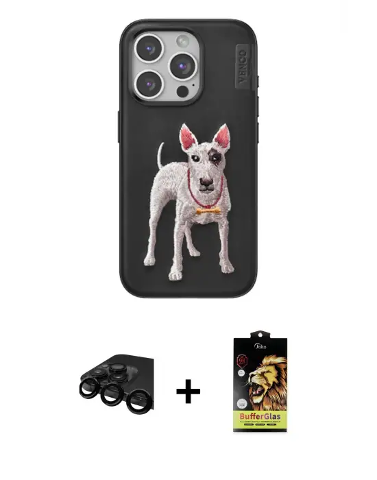 ieg™ iPhone 15 Pro Max Kılıf Nova Form Koleksiyonu - Siyah Buffer Cam Ekran Koruyucu + Raze Metal Kamera Lens - SH
