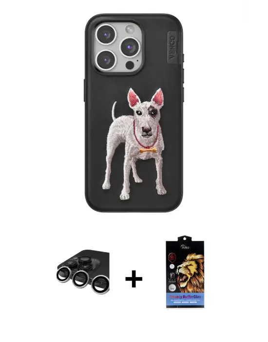 ieg™ iPhone 15 Pro Max Kılıf Nova Form Koleksiyonu - Siyah Buffer Hayalet Cam Ekran Koruyucu + Raze Metal Kamera Lens - GS