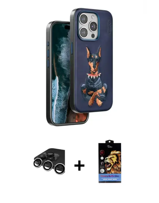 ieg™ iPhone 15 Pro Max Kılıf Nova Form Koleksiyonu - Siyah Buffer Hayalet Cam Ekran Koruyucu + Raze Metal Kamera Lens - GS