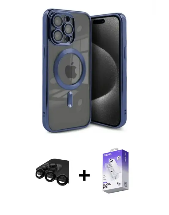 ieg™ iPhone 15 Pro Max Kılıf Nova Işık Özel Seri - Siyah Bilvis 5in1 3D Magic Cam Ekran Koruyucu + Raze Metal Kamera Lens - SH