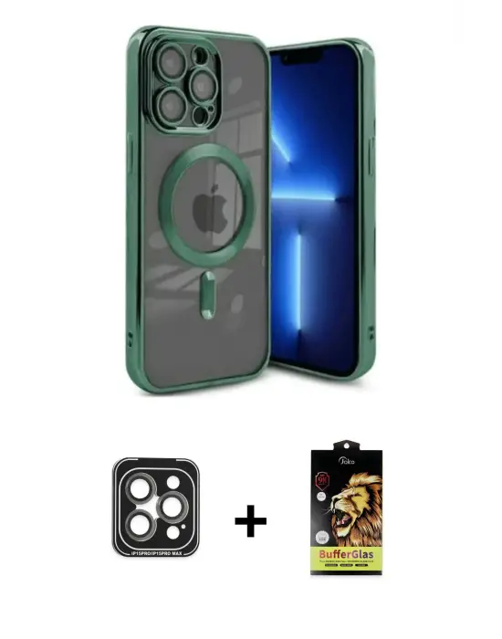 ieg™ iPhone 15 Pro Max Kılıf Nova Işık Özel Seri - Siyah Buffer Cam Ekran Koruyucu + PVD Metal Kamera Lens - GI