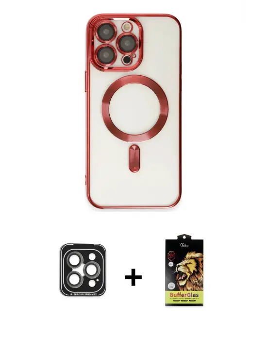 ieg™ iPhone 15 Pro Max Kılıf Nova Işık Özel Seri - Siyah Buffer Cam Ekran Koruyucu + PVD Metal Kamera Lens - GI