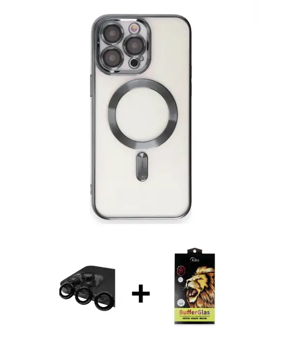 ieg™ iPhone 15 Pro Max Kılıf Nova Işık Özel Seri - Siyah Buffer Cam Ekran Koruyucu + Raze Metal Kamera Lens - SH