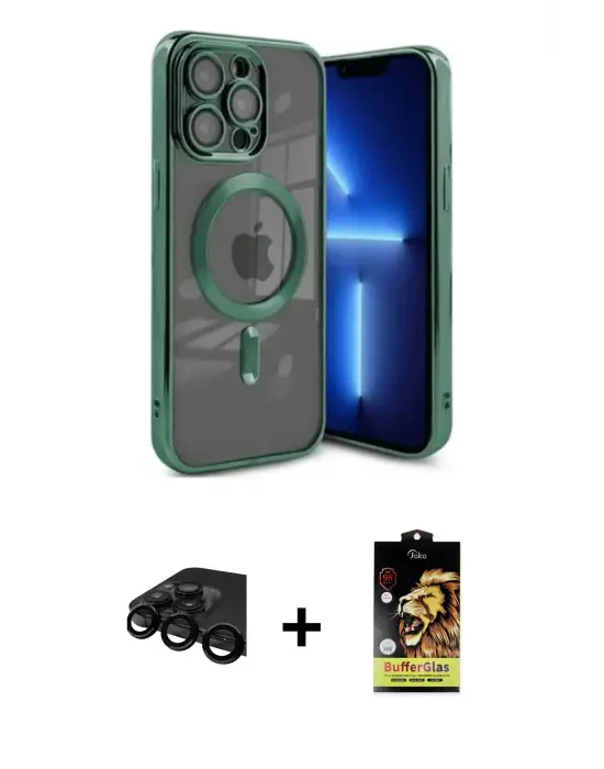 ieg™ iPhone 15 Pro Max Kılıf Nova Işık Özel Seri - Siyah Buffer Cam Ekran Koruyucu + Raze Metal Kamera Lens - SH