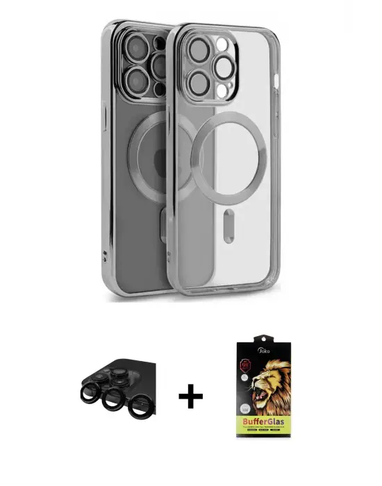 ieg™ iPhone 15 Pro Max Kılıf Nova Işık Özel Seri - Siyah Buffer Cam Ekran Koruyucu + Raze Metal Kamera Lens - SH