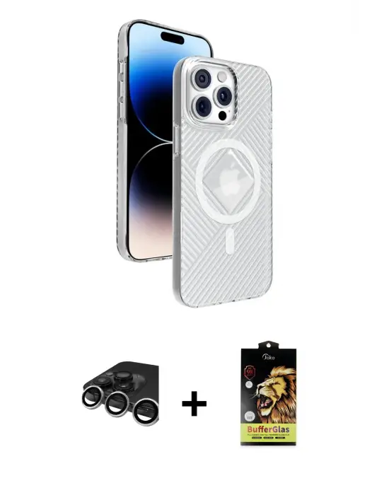 ieg™ iPhone 15 Pro Max Kılıf Nova Modern Prime - Siyah Buffer Cam Ekran Koruyucu + Raze Metal Kamera Lens - GS