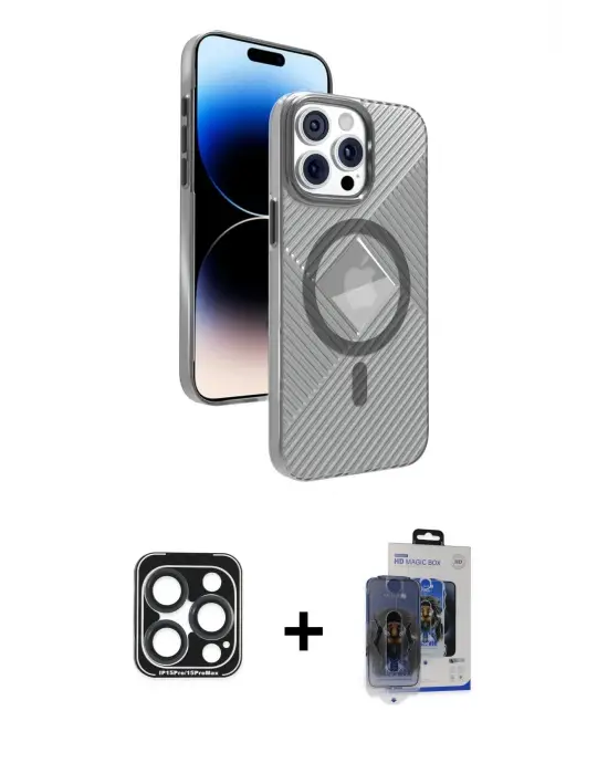 ieg™ iPhone 15 Pro Max Kılıf Nova Modern Prime - Siyah Vanessa Magic Cam + PVD Metal Kamera Lens - LT