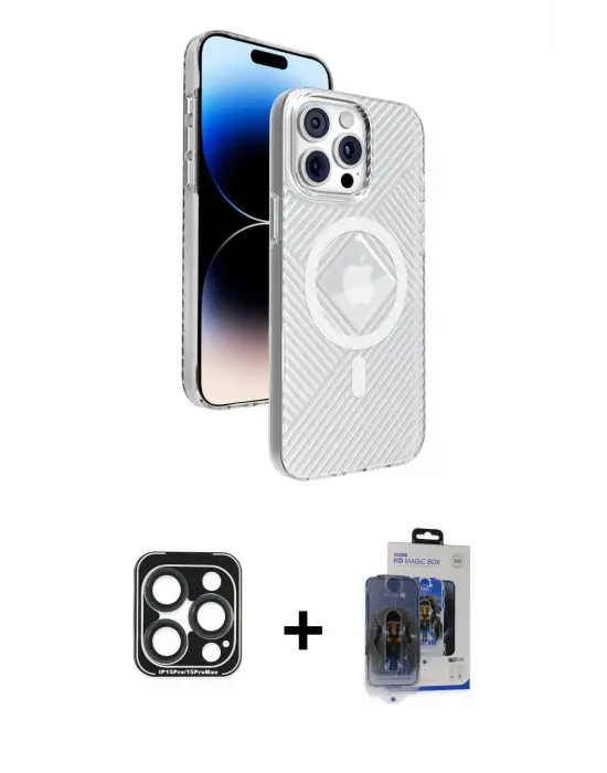 ieg™ iPhone 15 Pro Max Kılıf Nova Modern Prime - Siyah Vanessa Magic Cam + PVD Metal Kamera Lens - LT