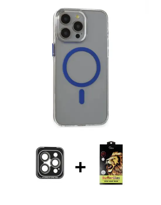 ieg™ iPhone 15 Pro Max Kılıf Odak Form Özel Seri - Siyah Buffer Cam Ekran Koruyucu + PVD Metal Kamera Lens - GI