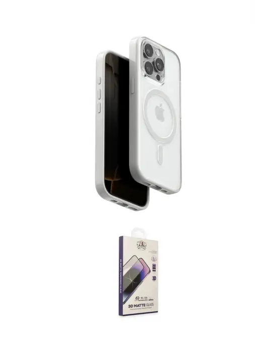ieg™ iPhone 15 Pro Max Kılıf Pusula Form Serisi - Siyah Bilvis 3D Mat Cam Ekran Koruyucu