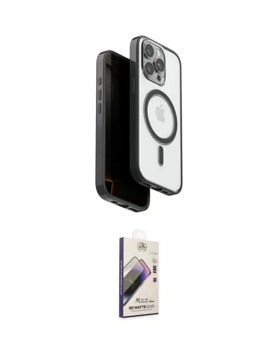 ieg™ iPhone 15 Pro Max Kılıf Pusula Form Serisi - Siyah Bilvis 3D Mat Cam Ekran Koruyucu
