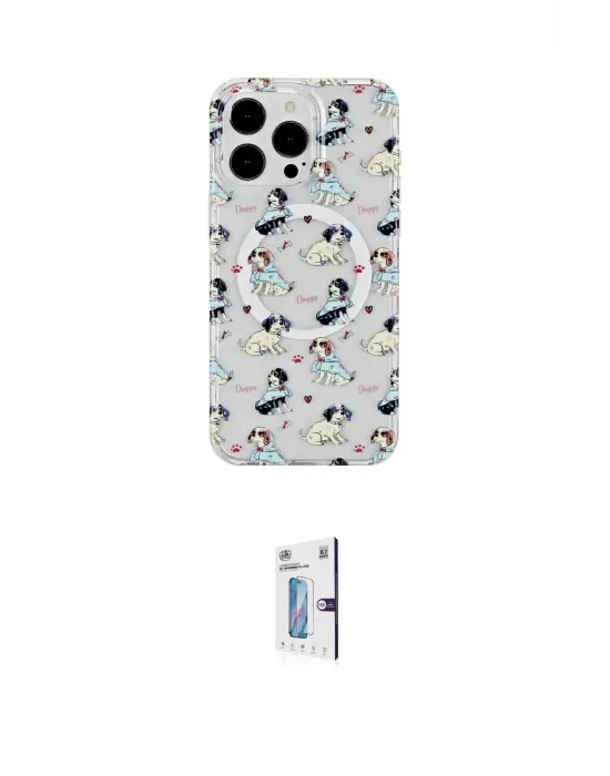 ieg™ iPhone 15 Pro Max Kılıf Pusula Form - Siyah Bilvis 0.18mm Plus Cam Ekran Koruyucu