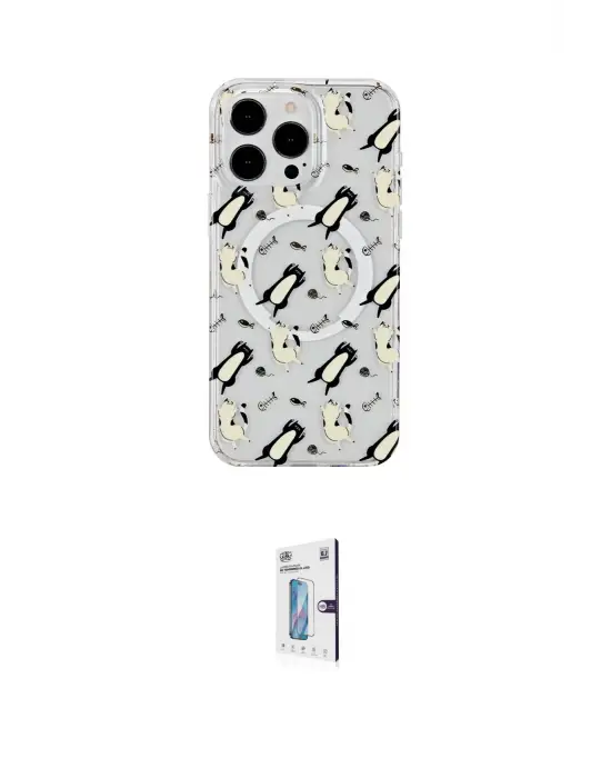 ieg™ iPhone 15 Pro Max Kılıf Pusula Form - Siyah Bilvis 0.18mm Plus Cam Ekran Koruyucu