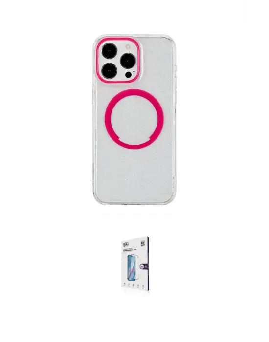 ieg™ iPhone 15 Pro Max Kılıf Pusula Form - Siyah Bilvis 0.18mm Plus Cam Ekran Koruyucu