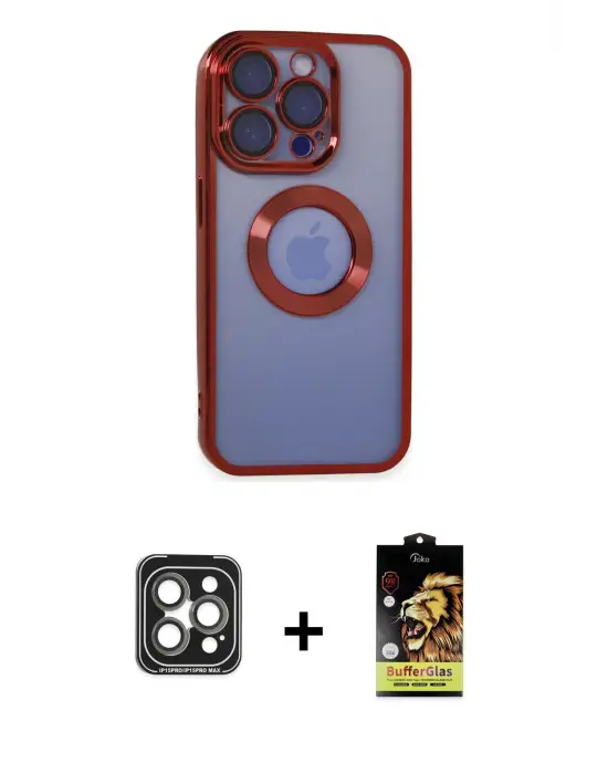 ieg™ iPhone 15 Pro Max Kılıf Pusula Form - Siyah Buffer Cam Ekran Koruyucu + PVD Metal Kamera Lens - GI