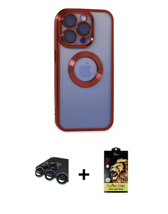 ieg™ iPhone 15 Pro Max Kılıf Pusula Form - Siyah Buffer Cam Ekran Koruyucu + Raze Metal Kamera Lens - LT