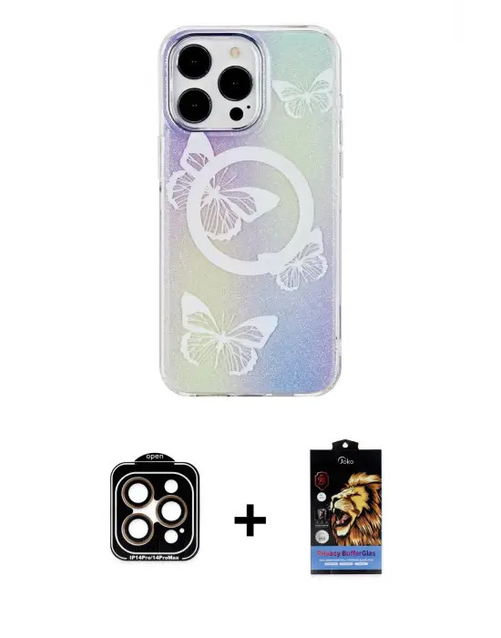 ieg™ iPhone 15 Pro Max Kılıf Pusula Form - Siyah Buffer Hayalet Cam Ekran Koruyucu + PVD Metal Kamera Lens - TU