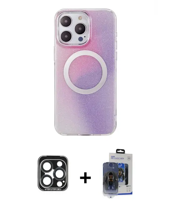 ieg™ iPhone 15 Pro Max Kılıf Pusula Form - Siyah Vanessa Magic Cam + PVD Metal Kamera Lens - LT