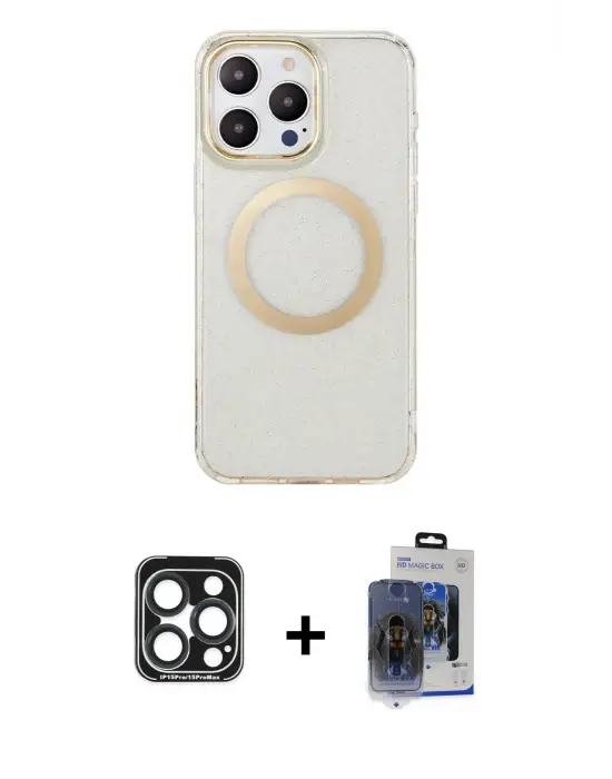 ieg™ iPhone 15 Pro Max Kılıf Pusula Form - Siyah Vanessa Magic Cam + PVD Metal Kamera Lens - LT