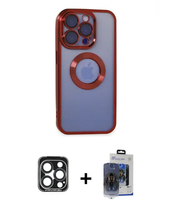 ieg™ iPhone 15 Pro Max Kılıf Pusula Form - Siyah Vanessa Magic Cam + PVD Metal Kamera Lens - LT