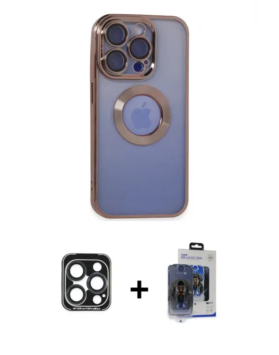 ieg™ iPhone 15 Pro Max Kılıf Pusula Form - Siyah Vanessa Magic Cam + PVD Metal Kamera Lens - LT