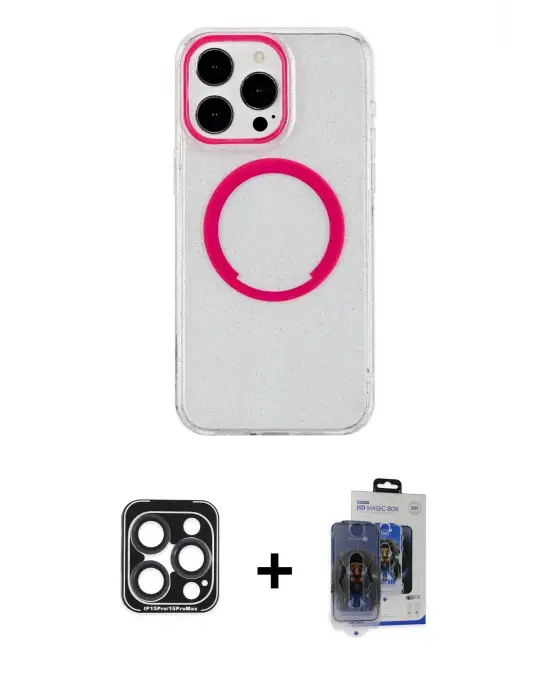 ieg™ iPhone 15 Pro Max Kılıf Pusula Form - Siyah Vanessa Magic Cam + PVD Metal Kamera Lens - LT