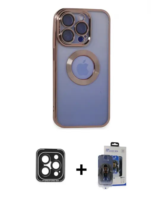 ieg™ iPhone 15 Pro Max Kılıf Pusula Form - Siyah Vanessa Magic Cam + PVD Metal Kamera Lens - SH