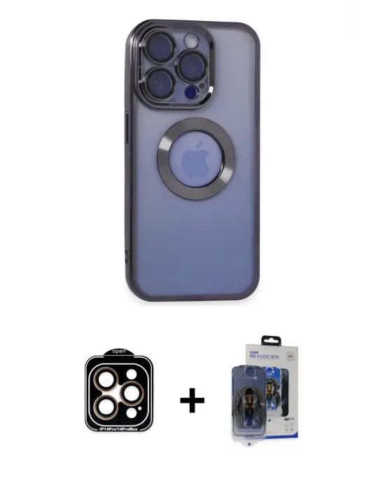 ieg™ iPhone 15 Pro Max Kılıf Pusula Form - Siyah Vanessa Magic Cam + PVD Metal Kamera Lens - TU