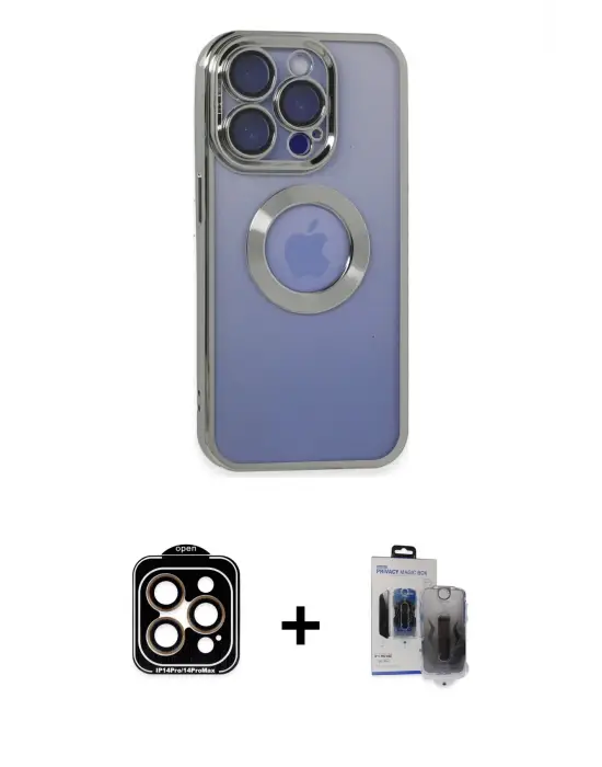 ieg™ iPhone 15 Pro Max Kılıf Pusula Form - Siyah Vanessa Magic Hayalet Cam + PVD Metal Kamera Lens - TU