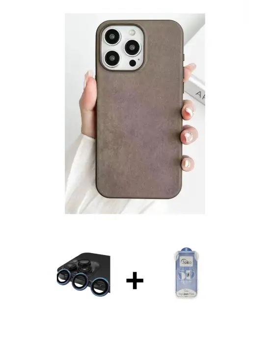 ieg™ iPhone 15 Pro Max Kılıf Pusula Modern - Siyah Joko Magic 5D Cam + Raze Metal Kamera Lens - LT