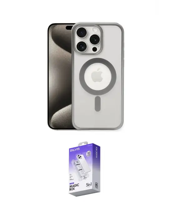 ieg™ iPhone 15 Pro Max Kılıf Siluet Çizgi Serisi - Siyah Bilvis 5in1 3D Magic Cam Ekran Koruyucu