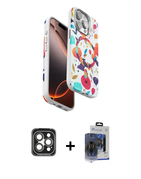 ieg™ iPhone 15 Pro Max Kılıf Siluet Doku - Siyah Vanessa Magic Cam + PVD Metal Kamera Lens - GI