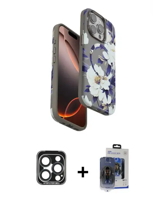 ieg™ iPhone 15 Pro Max Kılıf Siluet Doku - Siyah Vanessa Magic Cam + PVD Metal Kamera Lens - LT
