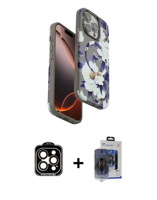 ieg™ iPhone 15 Pro Max Kılıf Siluet Doku - Siyah Vanessa Magic Cam + PVD Metal Kamera Lens - TU