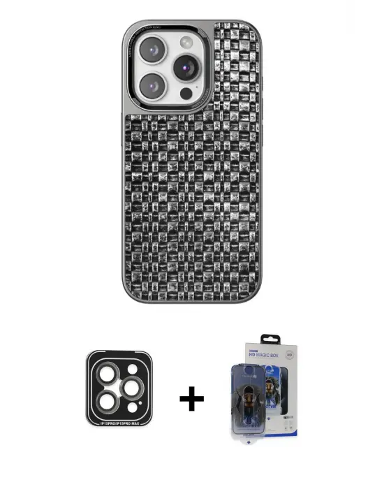 ieg™ iPhone 15 Pro Max Kılıf Siluet Form Serisi - Siyah Vanessa Magic Cam + PVD Metal Kamera Lens - GI