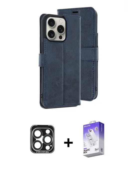 ieg™ iPhone 15 Pro Max Kılıf Siluet Işık Serisi - Siyah Bilvis 5in1 3D Magic Cam Ekran Koruyucu + PVD Metal Kamera Lens - LT