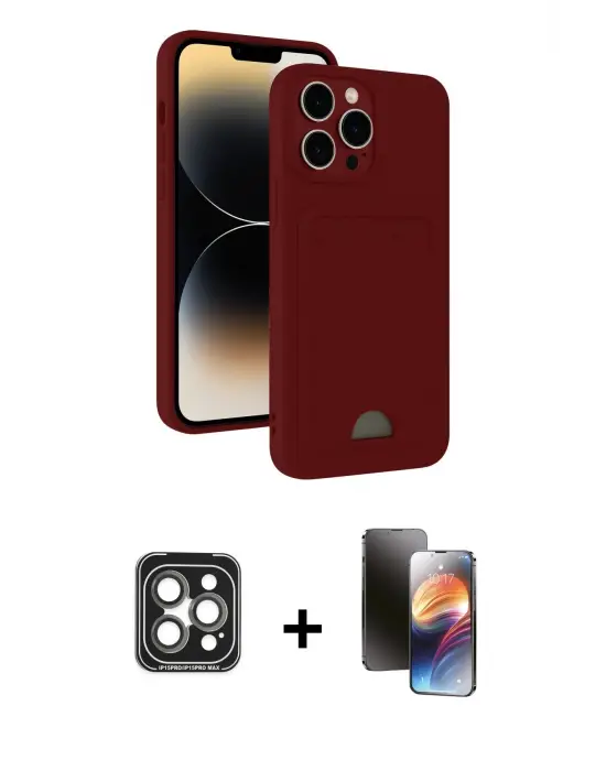 ieg™ iPhone 15 Pro Max Kılıf Vadi Çizgi Prime - Siyah 3D Antistatik Mat Seramik Nano Ekran Koruyucu + PVD Metal Kamera Lens - GI