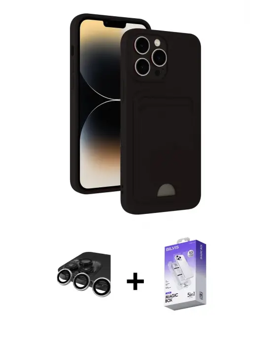 ieg™ iPhone 15 Pro Max Kılıf Vadi Çizgi Prime - Siyah Bilvis 5in1 3D Magic Cam Ekran Koruyucu + Raze Metal Kamera Lens - GS