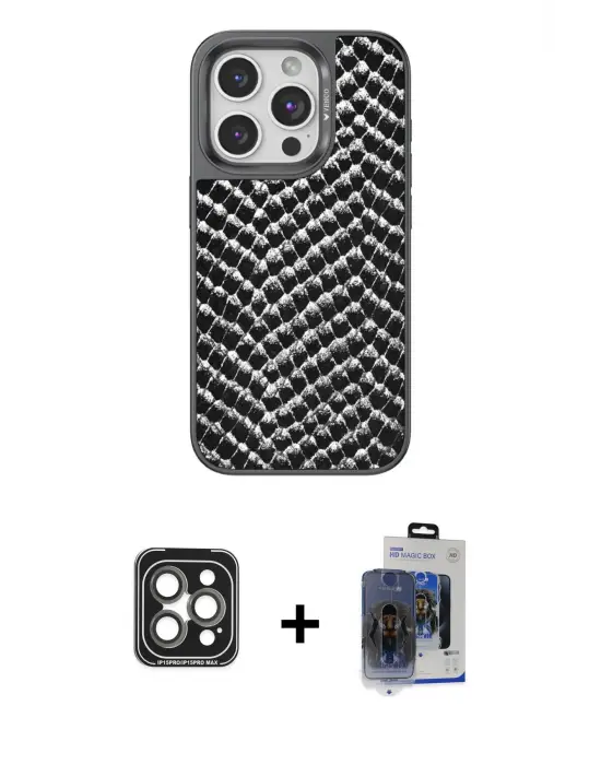 ieg™ iPhone 15 Pro Max Kılıf Vadi Özel Seri - Siyah Vanessa Magic Cam + PVD Metal Kamera Lens - GI
